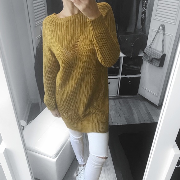 LAST 1▪️Mustard Yellow Distressed Sweater Dress - Picture 2 of 6